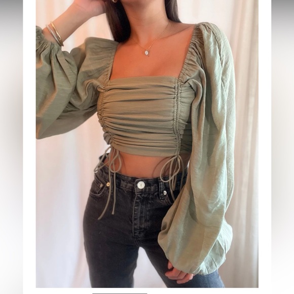 HYFVE Tops - Hyfve Olive Green Balloon Sleeve Top | m